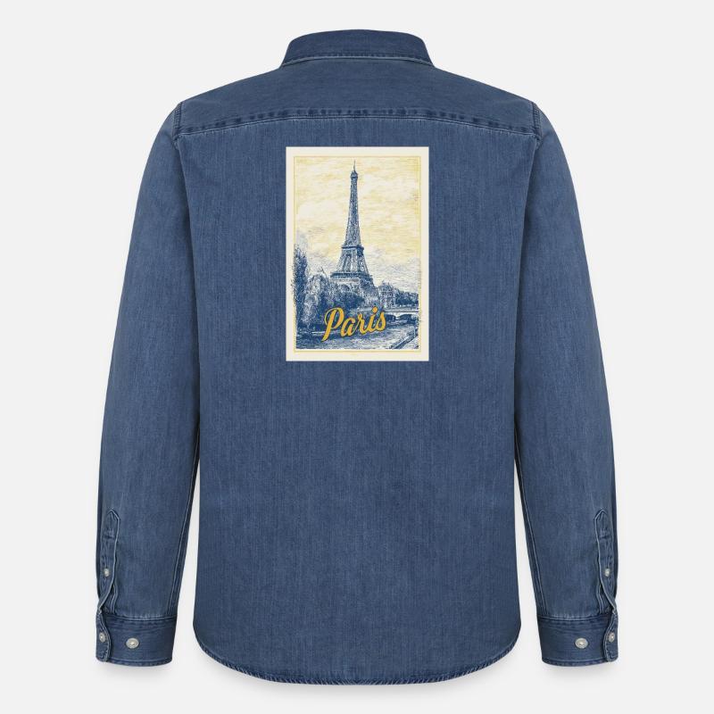 Pariser Eiffel-Bauplan - Männer Jeanshemd Organic von Stanley/Stella - verwaschenes Mittelblau 
