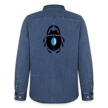 Skarabaeus Glückskäfer - Chemise en denim homme bio Stanley/Stella - bleu moyen délavé  - Dos - AI Model Male 185 light (185cm)