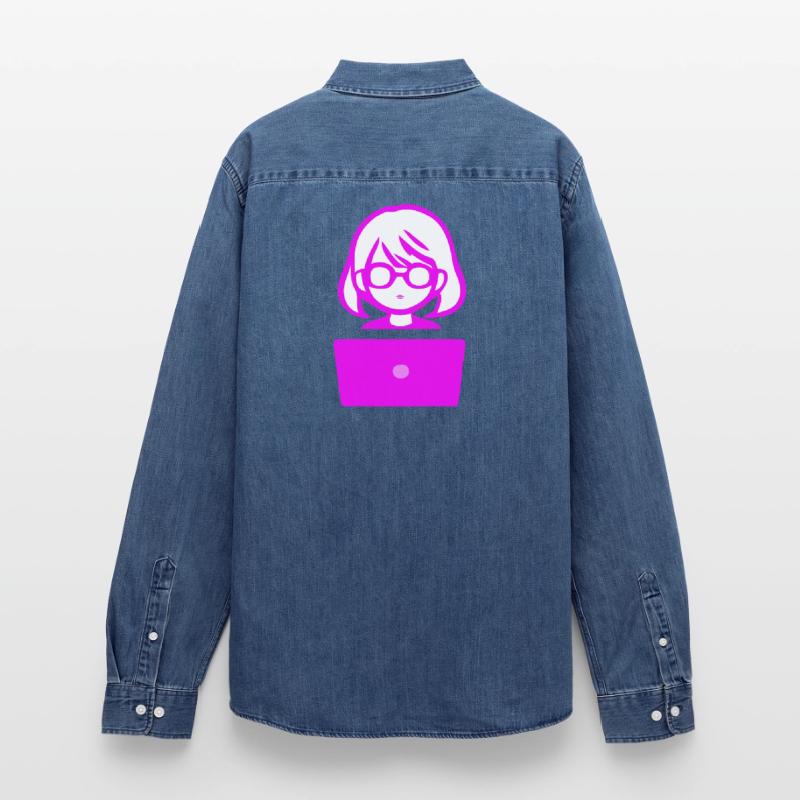Woman with Computer Programmer Coder Men’s Organic Denim Shirt by Stanley/Stella