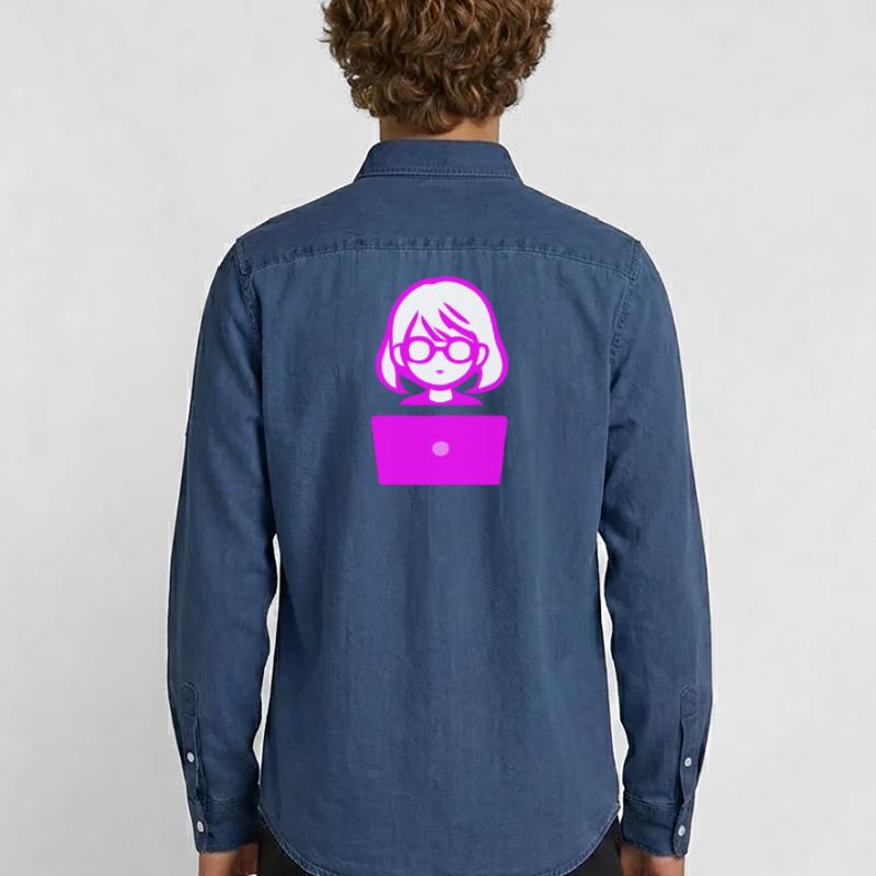 Woman with Computer Programmer Coder Men’s Organic Denim Shirt by Stanley/Stella