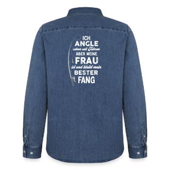 Meine Frau ist mein bester Fang - Männer Jeanshemd Organic von Stanley/Stella - verwaschenes Mittelblau  - Hinten - AI Model Male 185 light (185cm)