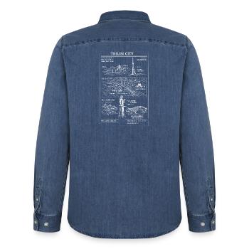 Skizzenkarte der Stadt Tiflis - Männer Jeanshemd Organic von Stanley/Stella - verwaschenes Mittelblau  - Hinten - AI Model Male 185 light (185cm)
