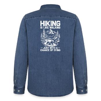 Hiking is like walking Wandern Berge Bergsteigen - Männer Jeanshemd Organic von Stanley/Stella - verwaschenes Mittelblau  - Hinten - AI Model Male 185 light (185cm)