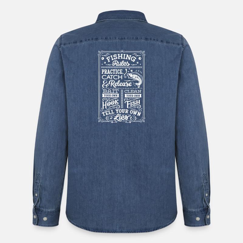 Fishing Rules - Männer Jeanshemd Organic von Stanley/Stella - verwaschenes Mittelblau