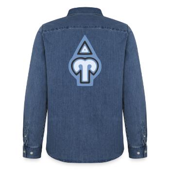 Aries tribal du Zodiaque et Feu - Chemise en denim homme bio Stanley/Stella - bleu moyen délavé  - Dos - AI Model Male 185 light (185cm)