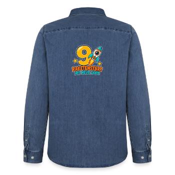 9 Geburtstag – Raketenstart ins neue Jahr - Männer Jeanshemd Organic von Stanley/Stella - verwaschenes Mittelblau  - Hinten - AI Model Male 185 light (185cm)