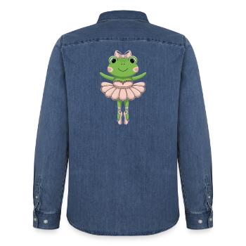 Ballettfrosch im rosa Tutu - Männer Jeanshemd Organic von Stanley/Stella - verwaschenes Mittelblau  - Hinten - AI Model Male 185 light (185cm)
