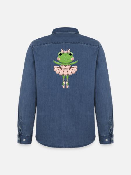 Ballet Frog in Pink Tutu - Men’s Organic Denim Shirt by Stanley/Stella - mid washy 