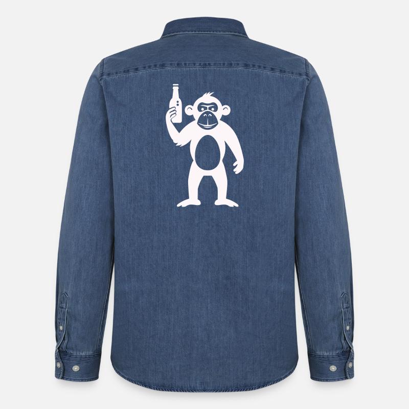 Humorvolle Affe mit Flasche - Männer Jeanshemd Organic von Stanley/Stella - verwaschenes Mittelblau 