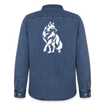 Wolfs Silhouette in Kontrast - Männer Jeanshemd Organic von Stanley/Stella - verwaschenes Mittelblau  - Hinten - AI Model Male 185 light (185cm)