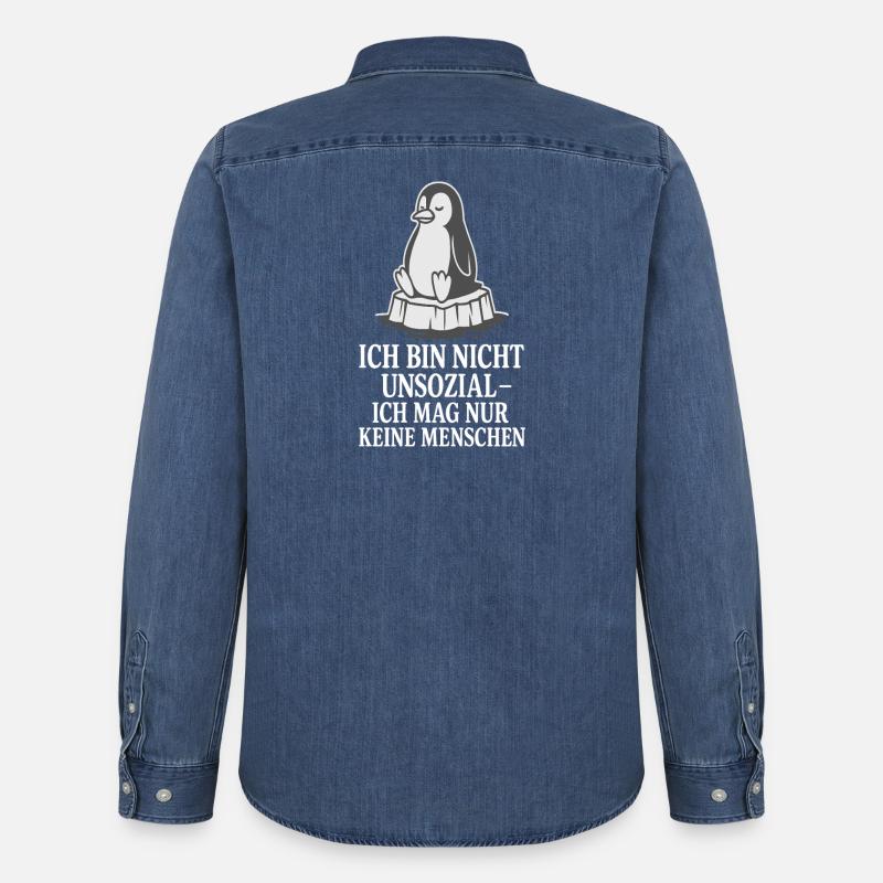 Pinguin auf Eis mit Spruch - Männer Jeanshemd Organic von Stanley/Stella - verwaschenes Mittelblau 