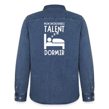 Humor Talent Sleep Nap Gift Sleeper - Men’s Organic Denim Shirt by Stanley/Stella - mid washy  - Back - AI Model Male 185 light (185cm)