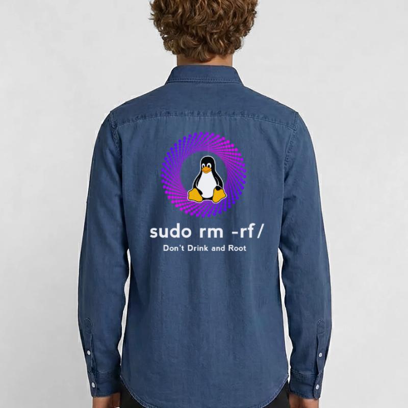 Computer Sys admin Penguin Nerd pc sudo rm -rf cod Men’s Organic Denim Shirt by Stanley/Stella