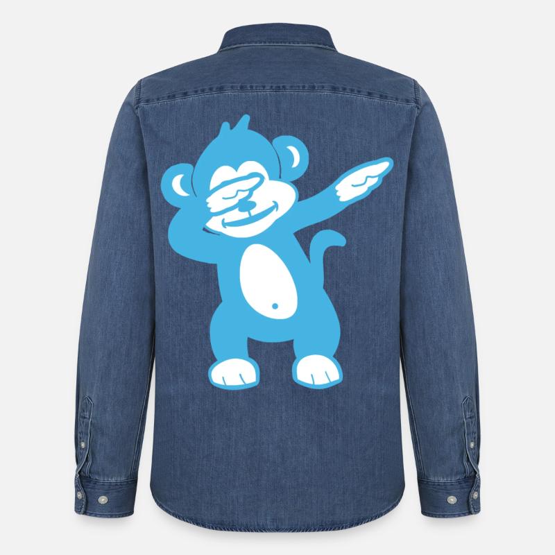 Blue Monkey Maskottchen – Verspieltes Design - Männer Jeanshemd Organic von Stanley/Stella - verwaschenes Mittelblau 