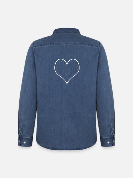 Minimal Heart Duo Outline - Men’s Organic Denim Shirt by Stanley/Stella - mid washy 