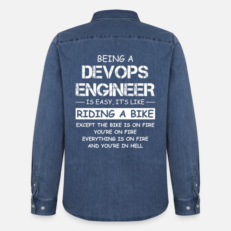 Devis d’ingénieur DevOps Fire Motorcycle - Chemise en denim homme bio Stanley/Stella - bleu moyen délavé 
