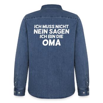 Ich bin die Oma - Männer Jeanshemd Organic von Stanley/Stella - verwaschenes Mittelblau  - Hinten - AI Model Male 185 light (185cm)