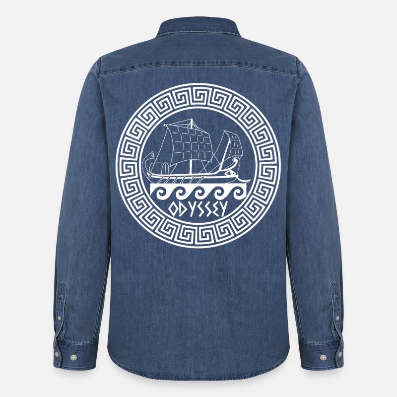 Symbol eines weißen griechischen Bootes - Männer Jeanshemd Organic von Stanley/Stella - verwaschenes Mittelblau 