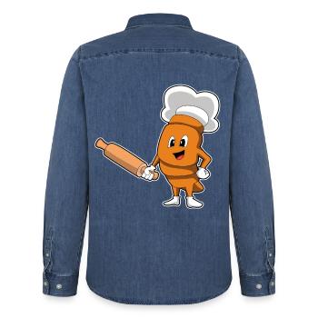 Brot Bäcker Nudelholz Backen - Männer Jeanshemd Organic von Stanley/Stella - verwaschenes Mittelblau  - Hinten - AI Model Male 185 light (185cm)