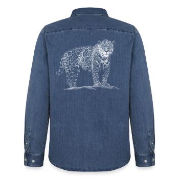 Leopard - Men’s Organic Denim Shirt by Stanley/Stella - mid washy  - Back - AI Model Male 185 light (185cm)