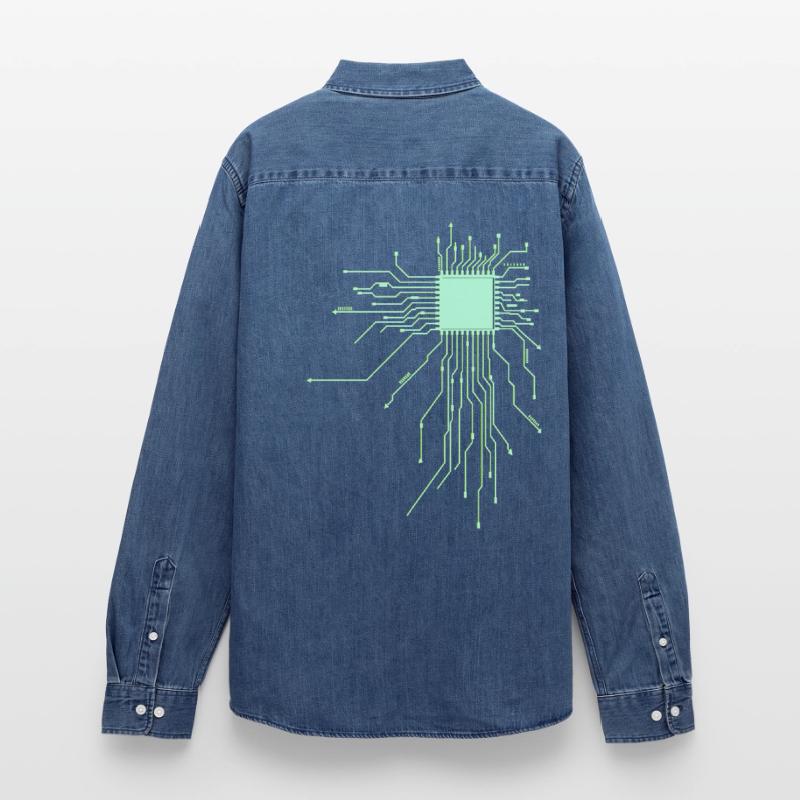 board core cpu computer nerd pc humor geek code Men’s Organic Denim Shirt by Stanley/Stella