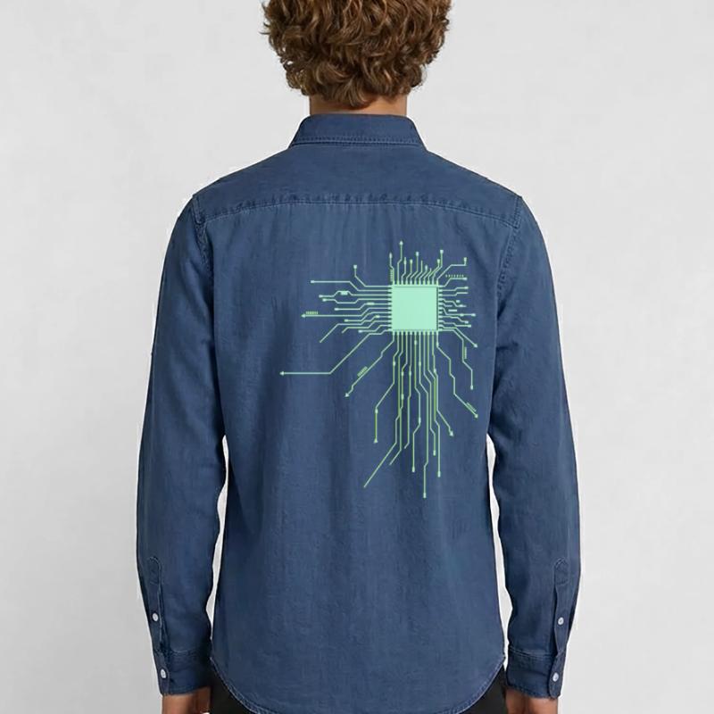 board core cpu computer nerd pc humor geek code Men’s Organic Denim Shirt by Stanley/Stella