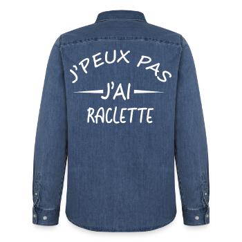 Je peux pas j'ai raclette - Chemise en denim homme bio Stanley/Stella - bleu moyen délavé  - Dos - AI Model Male 185 light (185cm)