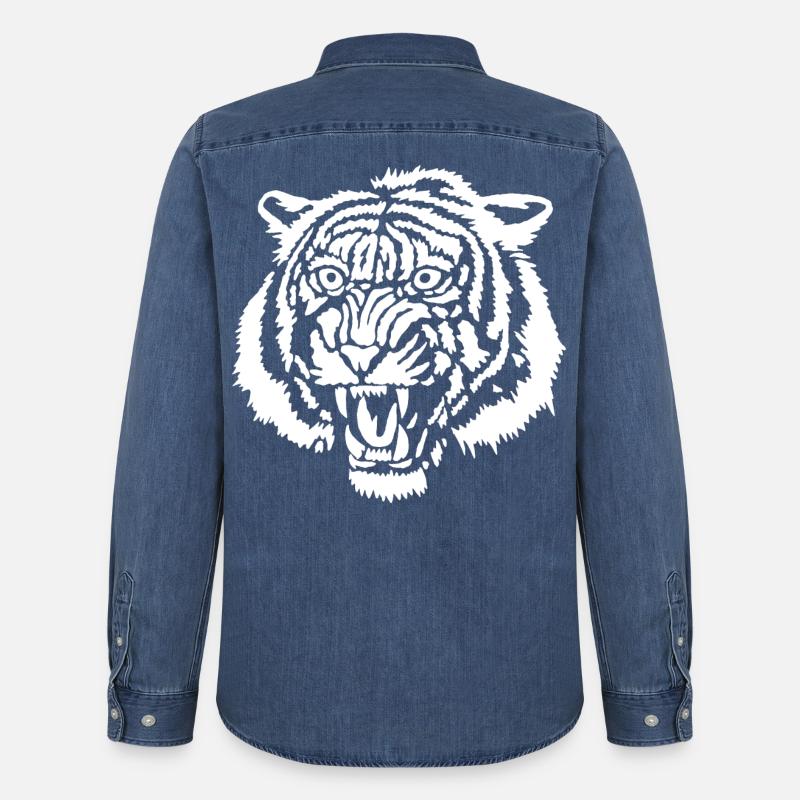 Weißer Tiger Graffiti - Männer Jeanshemd Organic von Stanley/Stella - verwaschenes Mittelblau 