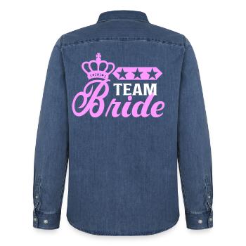 Bachelorette Team Bride Wedding bachelorette party - Men’s Organic Denim Shirt by Stanley/Stella - mid washy  - Back - AI Model Male 185 light (185cm)