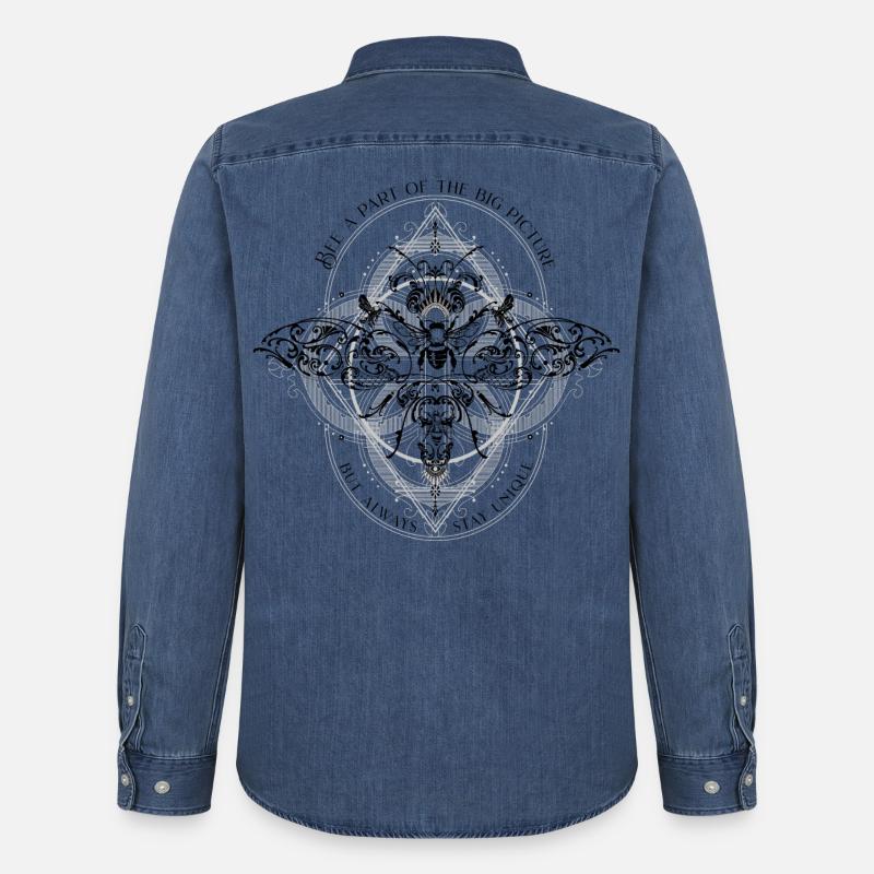 Bee Psychedelic Geometry Pattern cool dicton - Chemise en denim homme bio Stanley/Stella - bleu moyen délavé 