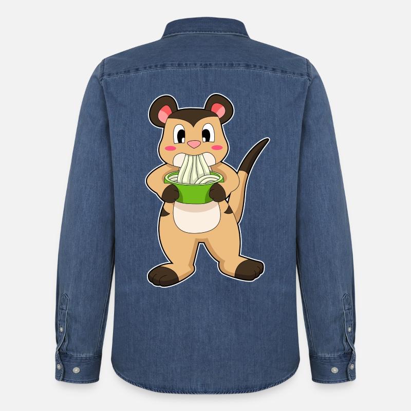 Erdmännchen mit Ramen - Männer Jeanshemd Organic von Stanley/Stella - verwaschenes Mittelblau 