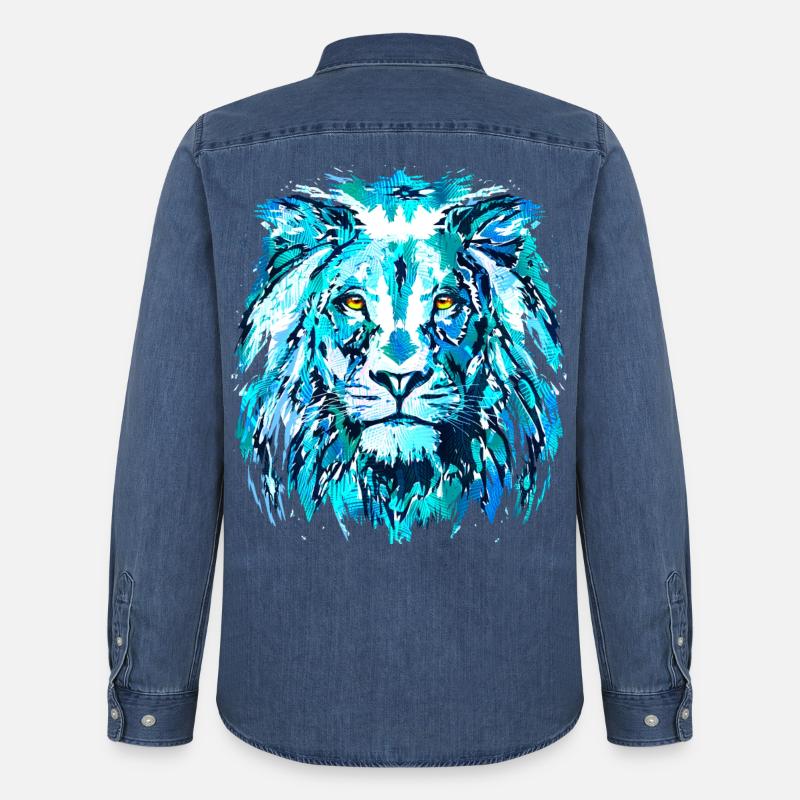 Blauer Löwenkopf - Sternzeichen Löwe - Männer Jeanshemd Organic von Stanley/Stella - verwaschenes Mittelblau