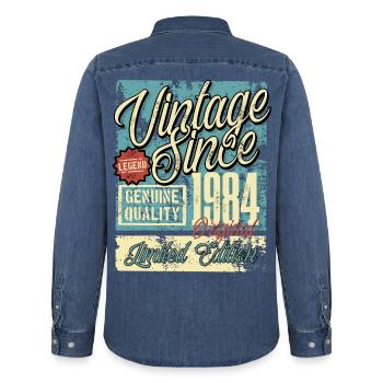1984 Birthday vintage Retro Legend - Men’s Organic Denim Shirt by Stanley/Stella - mid washy  - Back - AI Model Male 185 light (185cm)