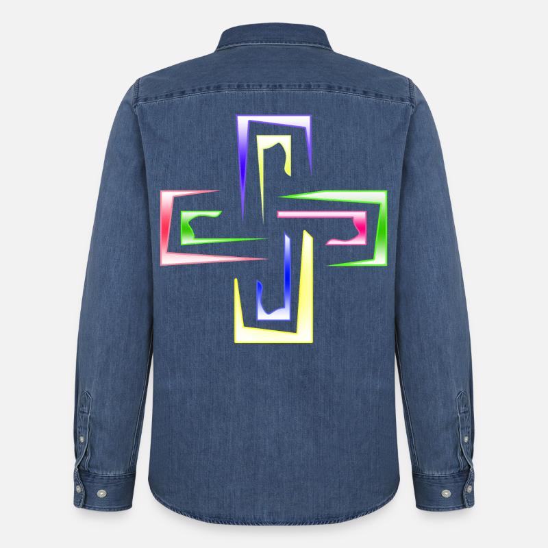 Neon Prism Frames abstraktes Logo - Männer Jeanshemd Organic von Stanley/Stella - verwaschenes Mittelblau 