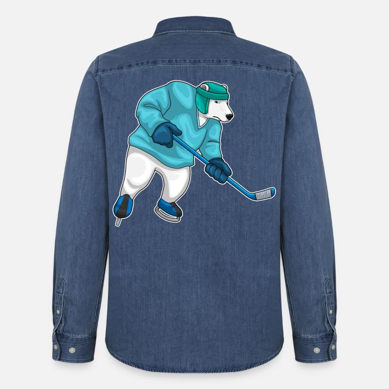 Eisbär Eishockey Eishockeyschläger - Männer Jeanshemd Organic von Stanley/Stella - verwaschenes Mittelblau 