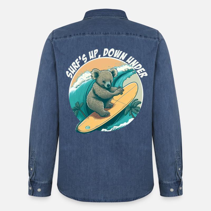 Down under surfender Koalabär - Männer Jeanshemd Organic von Stanley/Stella - verwaschenes Mittelblau 