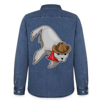 Seal Cowboy Cowboy Hat - Men’s Organic Denim Shirt by Stanley/Stella - mid washy  - Back - AI Model Male 185 light (185cm)