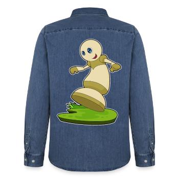Chess piece pawn chess - Men’s Organic Denim Shirt by Stanley/Stella - mid washy  - Back - AI Model Male 185 light (185cm)