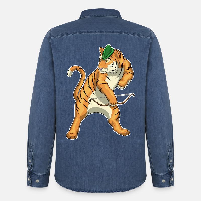 Tiger Bogenschütze Bogen - Männer Jeanshemd Organic von Stanley/Stella - verwaschenes Mittelblau