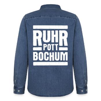 Ruhrpott Bochum Motiv Weiß - Männer Jeanshemd Organic von Stanley/Stella - verwaschenes Mittelblau  - Hinten - AI Model Male 185 light (185cm)