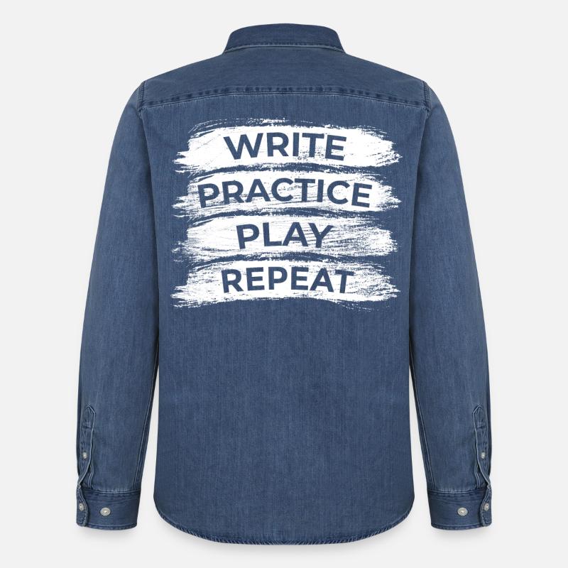 Writing, practicing, playing, repeating - Men’s Organic Denim Shirt by Stanley/Stella - mid washy 