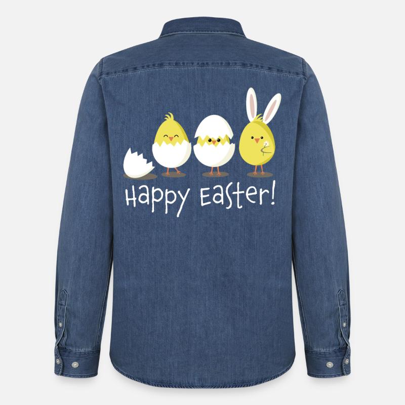Happy Easter Chick Egg Easter Egg - Men’s Organic Denim Shirt by Stanley/Stella - mid washy