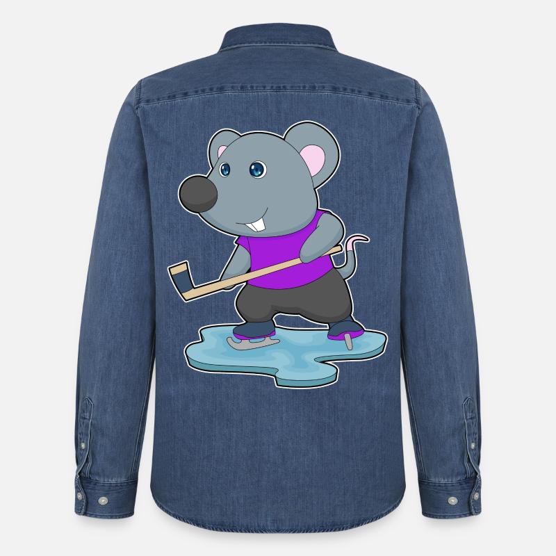 Maus Eishockey Eishockeyschläger - Männer Jeanshemd Organic von Stanley/Stella - verwaschenes Mittelblau 