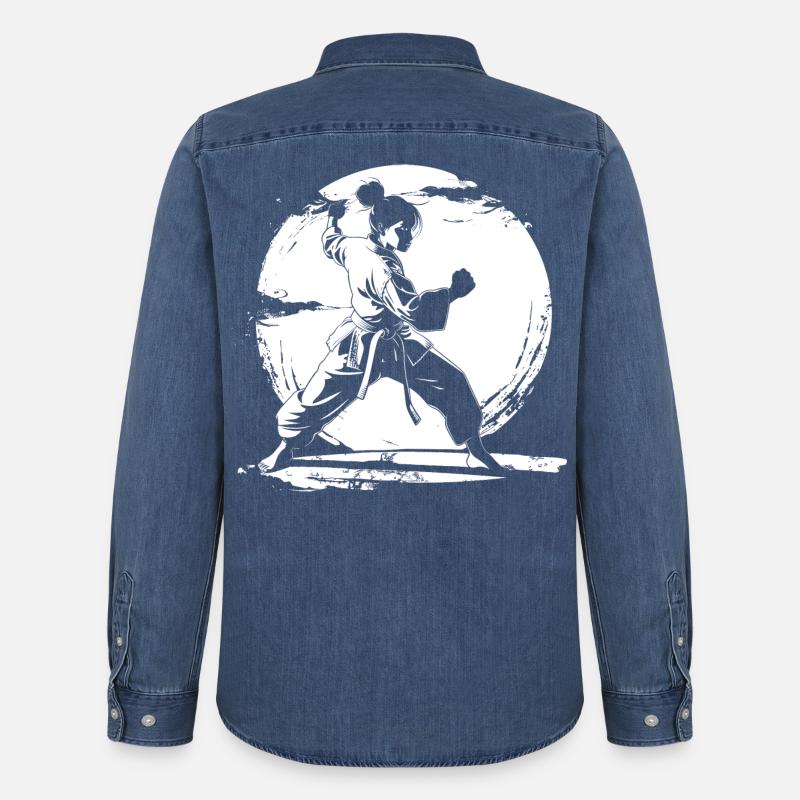 Karate Mädchen Zeichnung - Männer Jeanshemd Organic von Stanley/Stella - verwaschenes Mittelblau