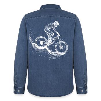 Dessin VTT - Chemise en denim homme bio Stanley/Stella - bleu moyen délavé  - Dos - AI Model Male 185 light (185cm)