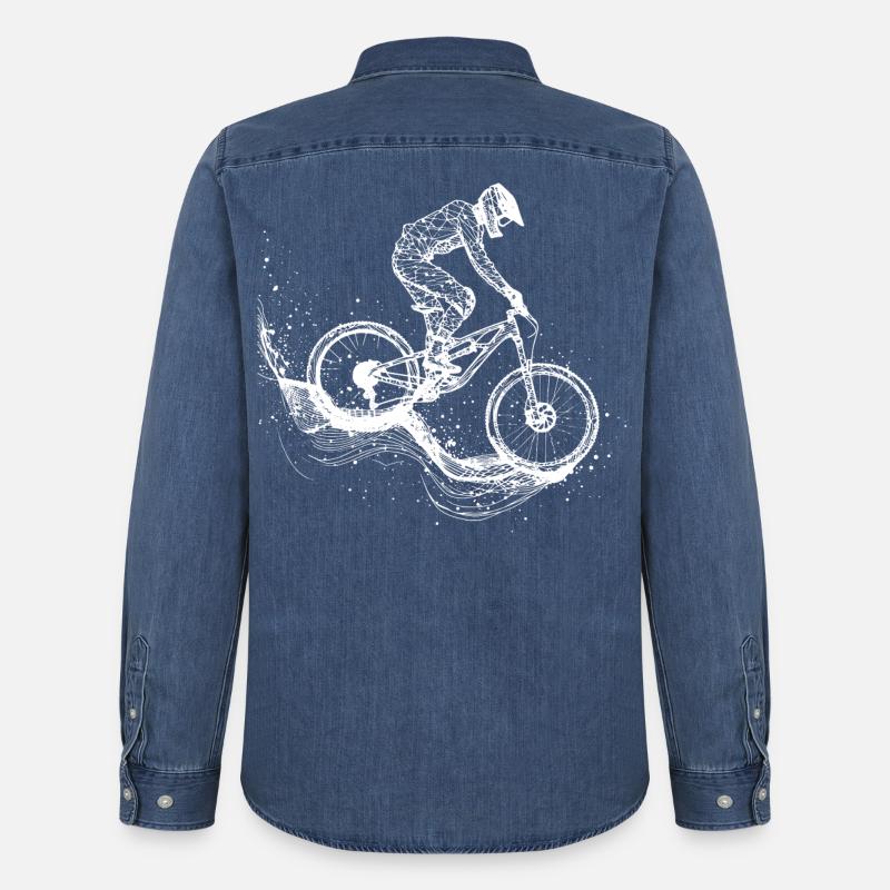 Mountainbiking Zeichnung - Männer Jeanshemd Organic von Stanley/Stella - verwaschenes Mittelblau