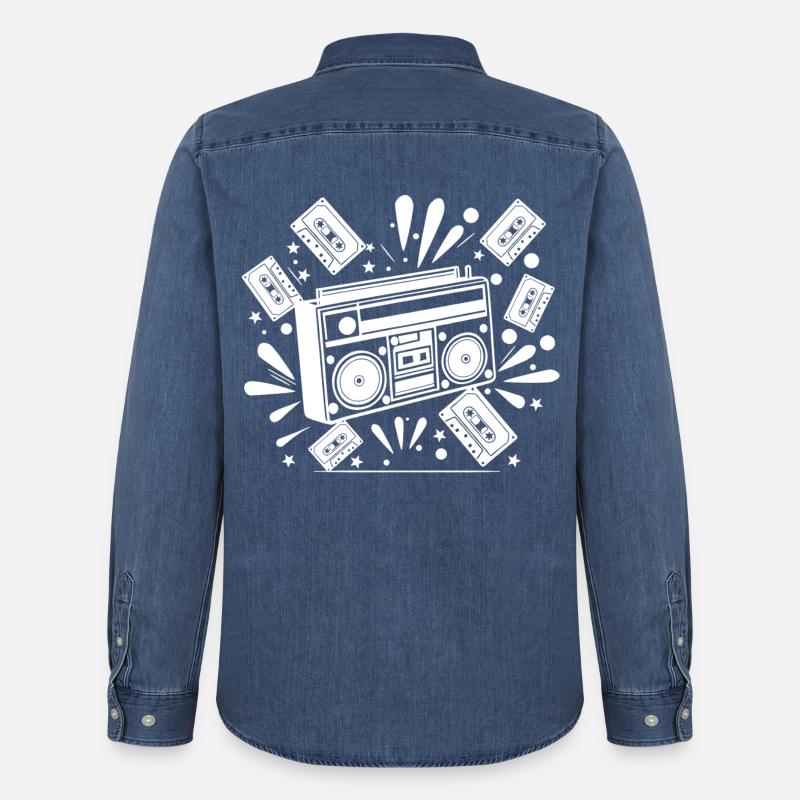 Ghettoblaster, Musik, Nostalgie - Männer Jeanshemd Organic von Stanley/Stella - verwaschenes Mittelblau 