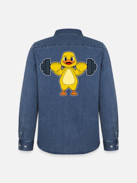 Duck Bodybuilder Barbell Bodybuilding - Men’s Organic Denim Shirt by Stanley/Stella - mid washy 