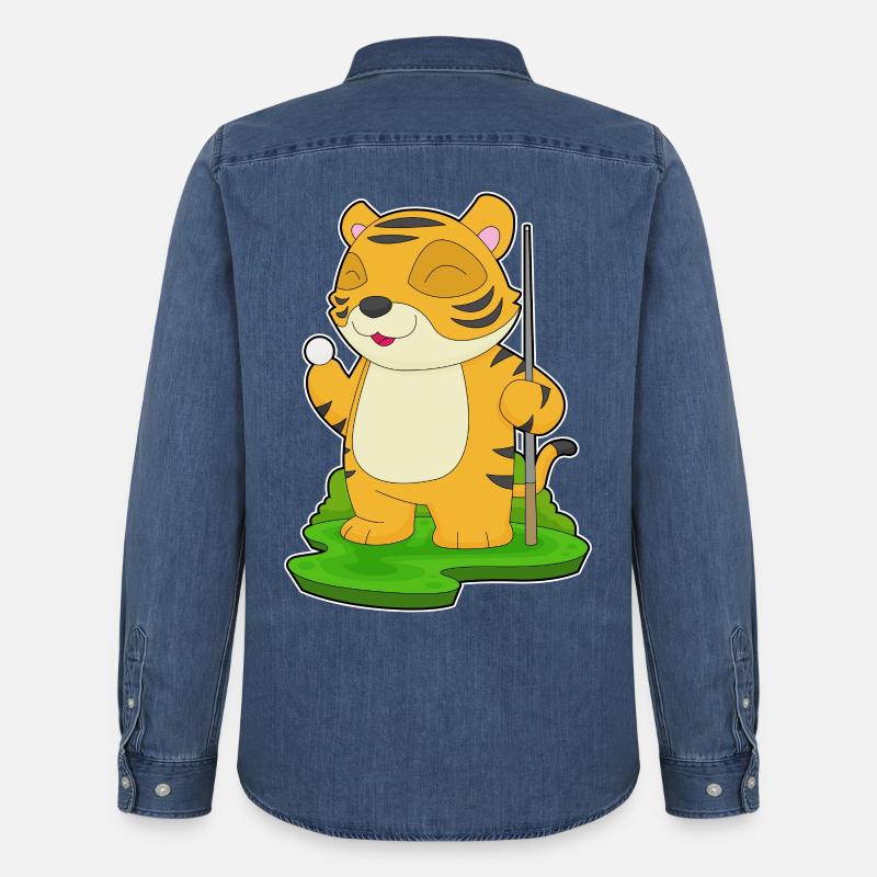 Tiger Billiard Queue - Männer Jeanshemd Organic von Stanley/Stella - verwaschenes Mittelblau 