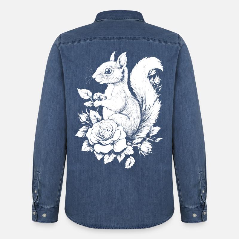 Eichhörnchen Blumen Rose Ästhetik Hörnchen - Männer Jeanshemd Organic von Stanley/Stella - verwaschenes Mittelblau